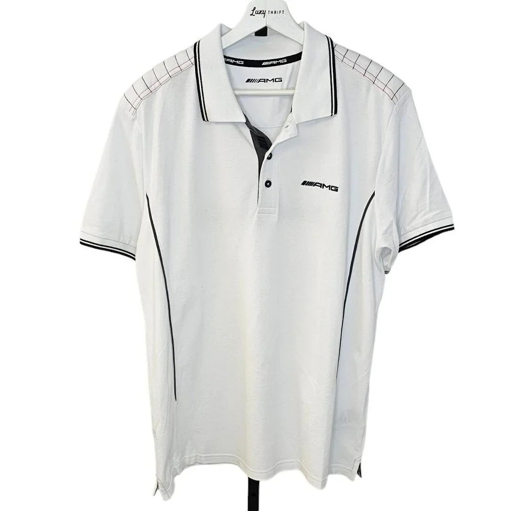 Mercedes AMG  Short Sleeve Polo Shirt Size XL White Racing